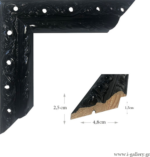 Wooden Carved Photo Frame Black Paint