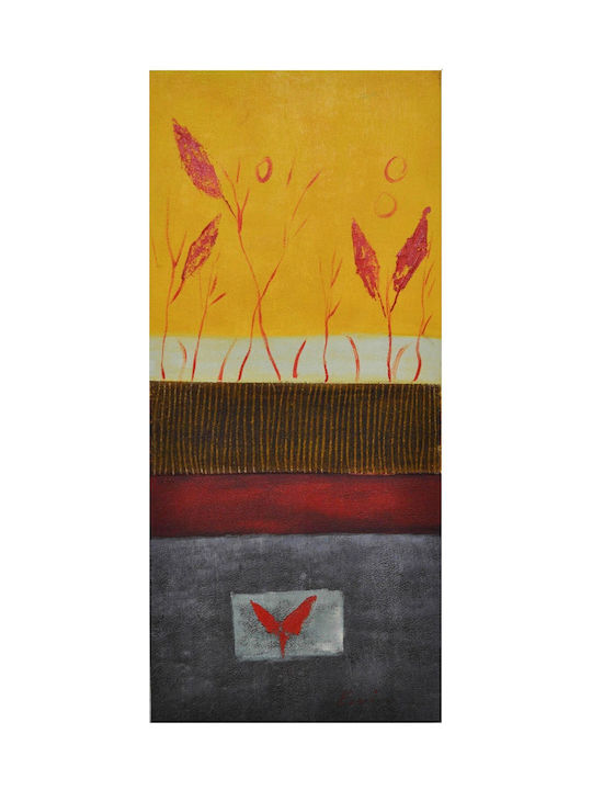Gemälde Leinwand Blätter Gelb Grau Rot 45x100cm Pol 9949-3