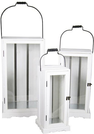 Wooden Lantern 27x25x52cm White