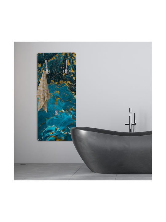 Artistic Wall Hanger Blue Golden Shades 40x90cm 16mm UV Print Wall Hanger Hat Rack Marine Plywood