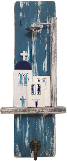 Χειροποίητη Ξύλινη Μικρή Κρεμάστρα 7x25x4 Kwood Art 8103 Νησιώτικα Σπίτια Κολόνα