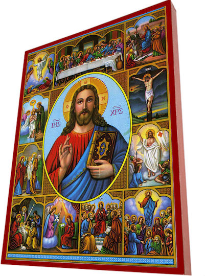 The Life of Jesus Christ – Classic Byzantine Icon in Terracotta Red 28cm