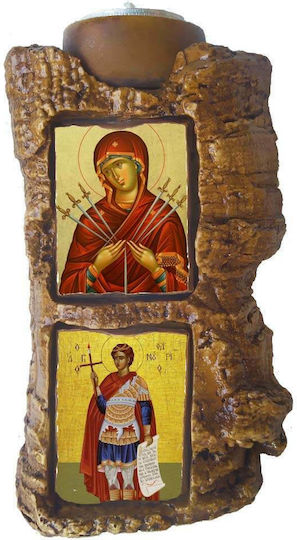 Holy Mary Seven Wounds & Saint Fanuros Diptych Ceramic Candle Holder 17cm