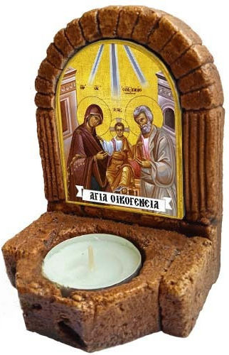Heiligenikone der Heiligen Familie – Keramikisches Ikonostasi Kerzenhalter Réso 11cm