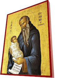 Saint Stylianos – Classic Byzantine Icon in Terracotta Red 19cm Width
