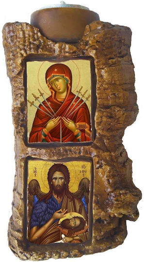 Holy Mary Seven Wounds & Saint John the Baptist Diptych Ceramic Candle Holder Candelabrum 17cm