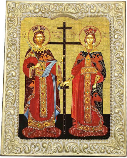 Heiligenikonen St. Konstantin & Helena Weiße Rahmen Alabaster 32cm