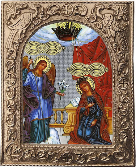 Heilige Maria Tinos – Heiligenikone Mit Gold Überzogene Keramik Kirchliche Rahmen 23cm
