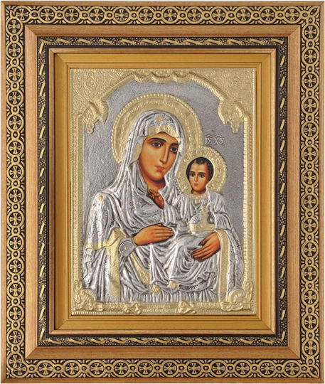 Heiligenikone "Heilige Maria Jerusalem" Silberblatt 925 Lokales Vergolden Code 801 32x38