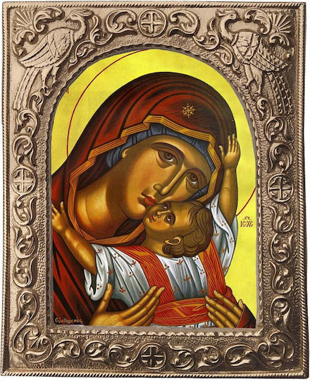 Holy Mary Kardiotissa – Gold-Plated Ceramic Religious Icon 23cm