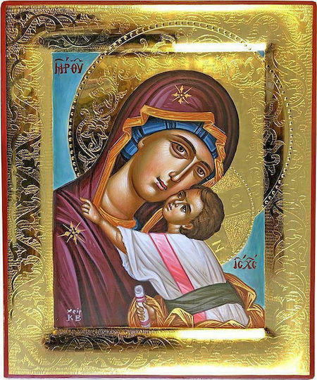 Holy Mary Glykofilousa 20 x 23cm 100% Handmade Icons Gold 24k P Series