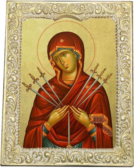 Holy Mary Seven Swords White Frame Alabaster 32cm
