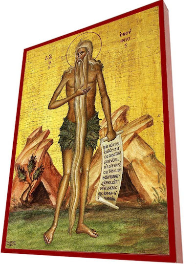 Heiliger Onoufrios – Klassisches Byzantinisches Heiligenikone in Ziegelrot Riga 19cm