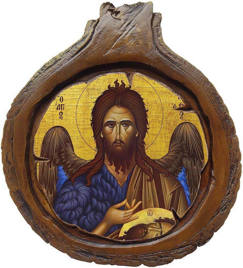 Heiligenikone Johannes der Täufer – Wand- oder Tischkeramischer Holzstamm Durchmesser 20cm