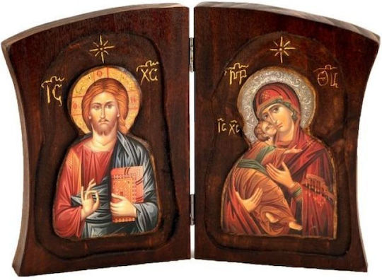 Icoană din Lemn Bibilou A Fecioara Maria & Iisus Hristos 42x25 Cm