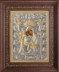 Icoană Άξιον Εστί Acoperire Foiță Argint 925 Epocă Locală Aurire Cod 1000 35x43