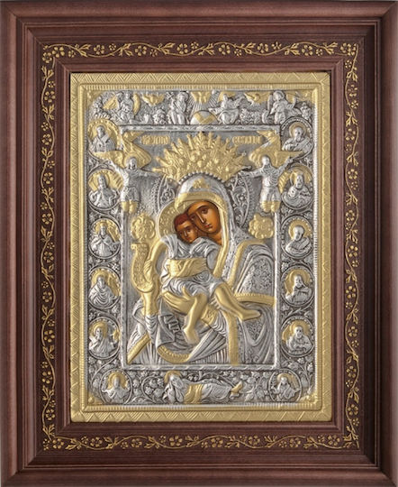 Saint Icon "Axion Esti" Silver Leaf Cover 925 Local Gold Plating Code 1000 35x43