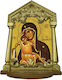 Panagia Axion Esti – Handmade Gold-Plated Ceramic Icon Stand Wooden Base 42cm