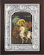 Image Saint Dimitrios & Saint George Black Wood Covering Silver Leaf 925 Code 105 23x28cm
