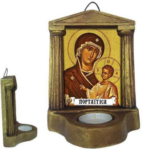 Holy Mary Portaïtissa Stone Iconostasis Wall and Base Resin 16cm x 11.5cm