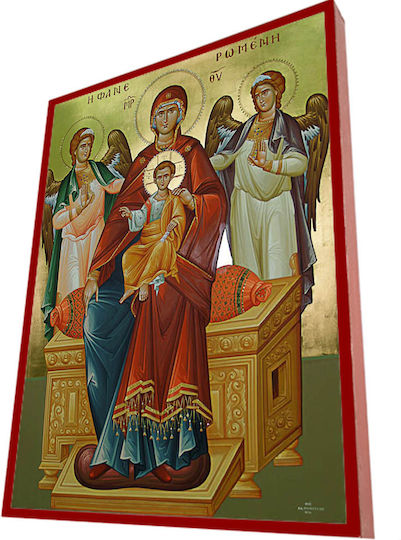 Holy Mary Faneromeni – Classic Byzantine Icon in Terracotta Red with 19cm Width