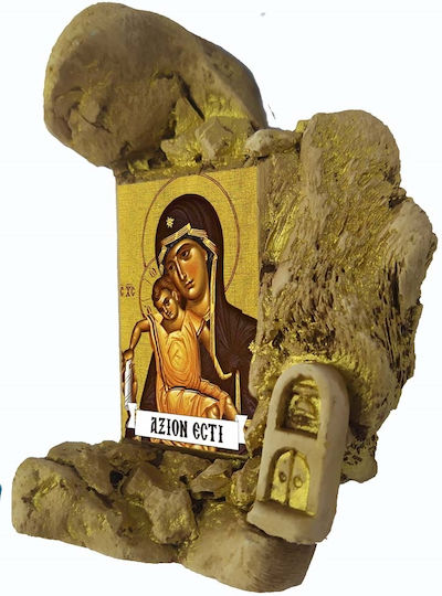 Virgin Mary Axion Esti Set of 50 Pieces Brown Ceramic Iconostasis Rock