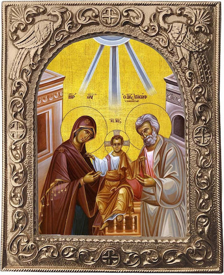 Holy Family – Gold-Plated Ceramic Religious Icon with Church Frame 23cm