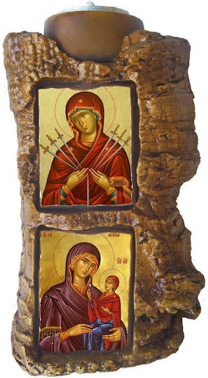 Holy Mary Seven Swords & Saint Anne Diptych Ceramic Candle Holder Reso 17cm