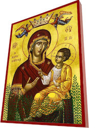Holy Mary Myrtidiotissa – Classic Byzantine Saint Icon in Terracotta Red with 19cm Width