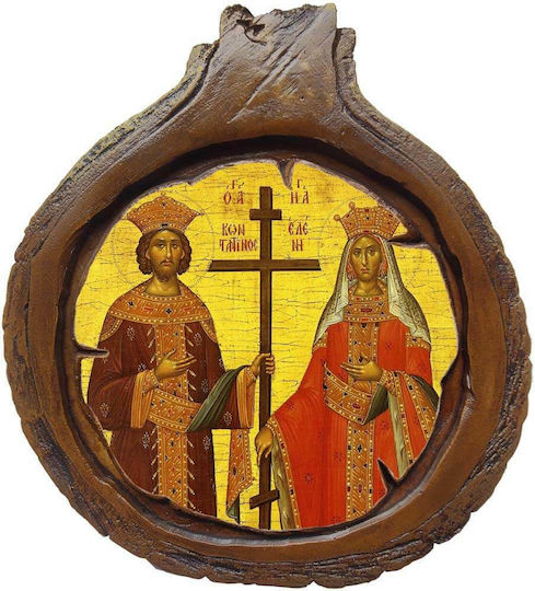 Icoane Sfinții Constantin și Elena – Pentru Perete sau Masă Ceramică Corp din Lemn Diametru 20cm