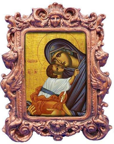 Holy Mary Eleousa Ceramic Gold-Plated Baroque Frame 20cm