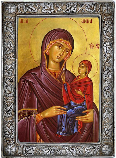 Agia Anna – Silver Icon Religious Frame 24cm