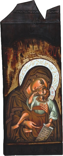 Icoană din Lemn Mare a Fecioarei Maria și a lui Iisus Hristos 130x55 Cm
