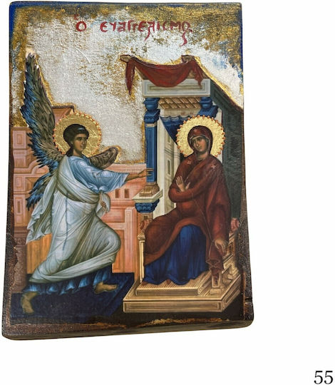 Wooden Icon of Mixed Technique Natural Bark 25.0 X 17.0cm Annunciation of the Virgin Mary Code 55