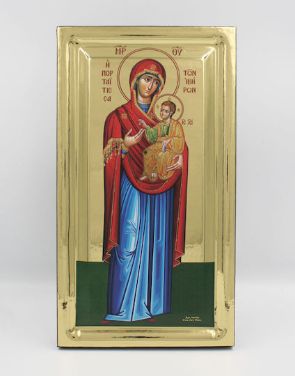 Heilige Maria Portaitissa Hölzene Heiligenikone Ansicht Geschliffene
