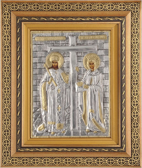 Свещено Изображение "Св. Константин и Елена" Сребърно Покритие 925 Локално Позлатяване Код Код 801 32x38
