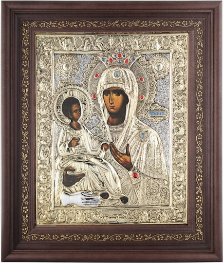 Saint Icon "Holy Mary Tricherousa" Silver Leaf 925 Coating Local Gilding Code 1010 51x61