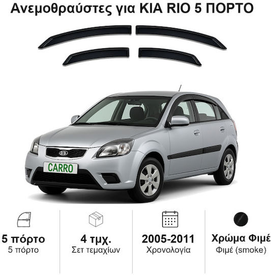 Heko Σετ Ανεμοθραύστες Αυτοκινήτου Μπροστινοί και Πίσω Σκούρο Φιμέ για Kia Rio 2005-2011 4τμχ