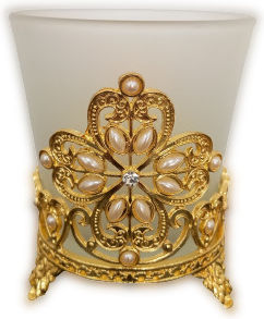 Gold Metallic Vigil Oil Lamp Pearls Large Cup 9x8cm