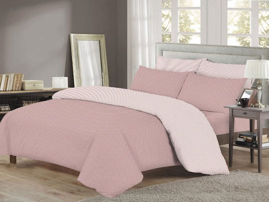 Set Bettbezug Einzel Aubergine Punkte-Streifen Nelke 160x240