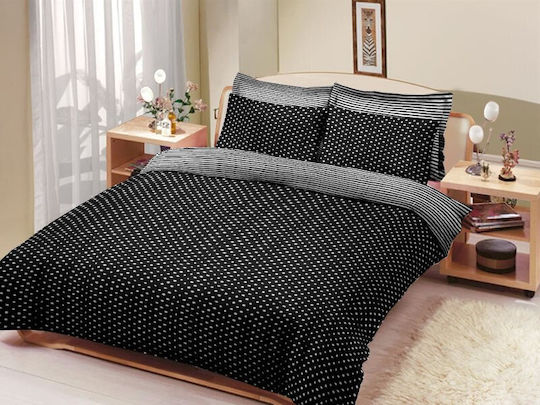 Set Huse Pentru Pilote Supraînălțate Negre Cu Buline Dungi Garofani 220x240