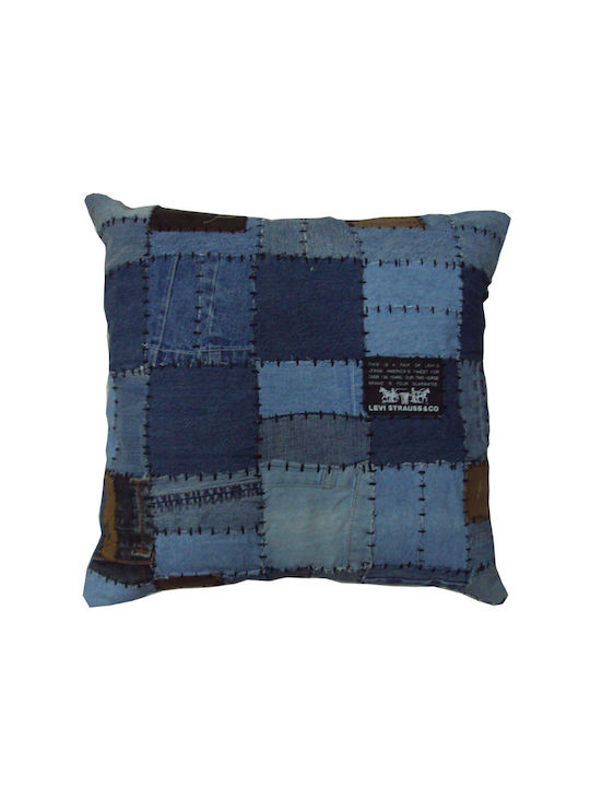 Jgs S.a Decorative Pillow Case Kb-394 Cushion-019 Blue Leather Labels Jeans Cotton 45x45cm