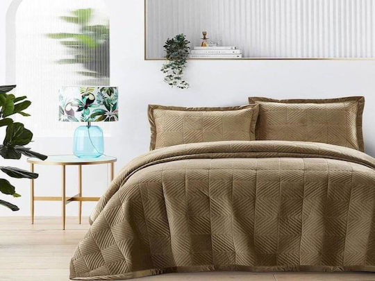Luxury Velvet Coffee Oversized Coverlet Garnet 220x240
