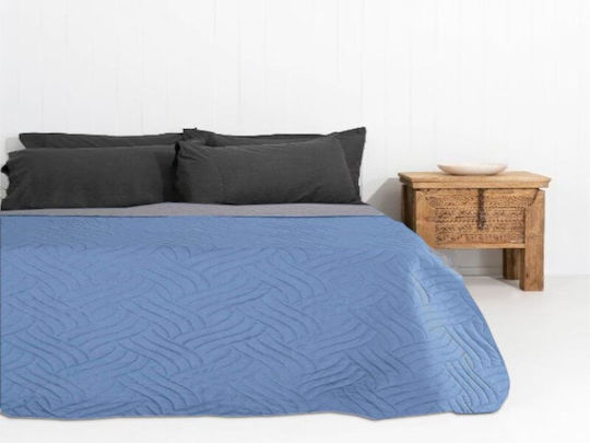 Paturi & Cuverturi Pat Υπέρδιπλο Microfiber Dublă Față Bleumarin-Gri Gălbenele 220x240