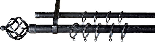 Central Home Sunrise Extendable Double Curtain Pole Φ19/25mm 120/210cm Black Silver