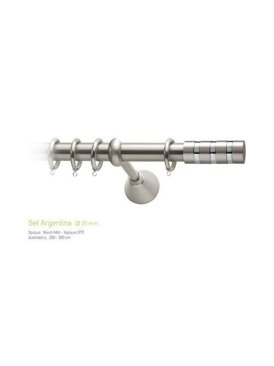 Curtain Pole Viometale Set Argentina Φ25 Nickel Matt-Chrome 160cm Double Set by Rail 160 Cm