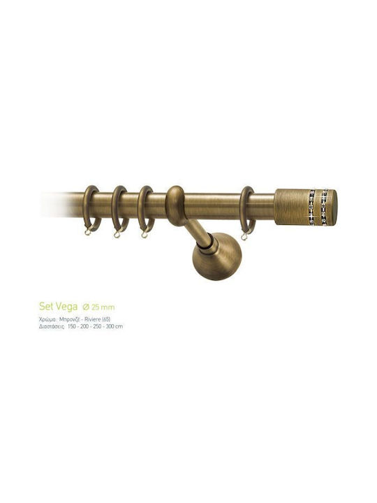 Curtain Pole Viometale Set Vega Φ25 Bronze-riviere 160cm Double Set by Rail 160 cm