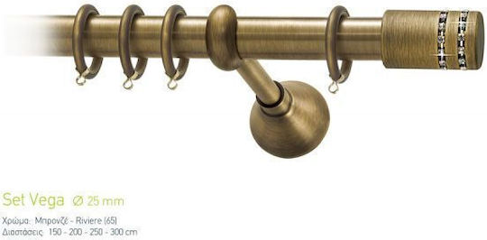 Curtain Pole Viometale Set Vega Φ25 Bronze-riviere 160cm Double Set by Rail 160 cm