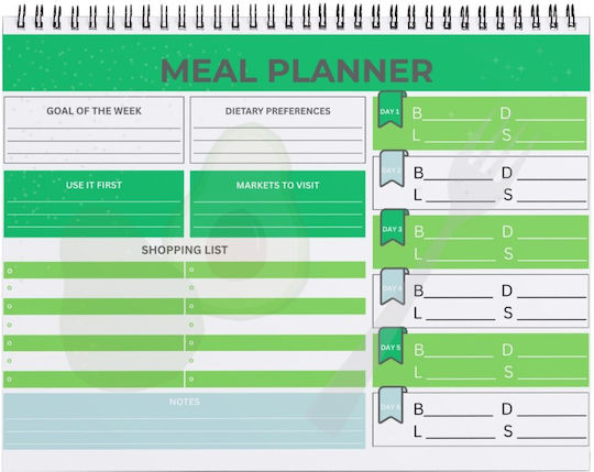Agenda Planificator de Mese în Engleză Organizator Complet Mese Săptămânale Listă de Cumpărături Spirală 52 Pagini A4 Verde