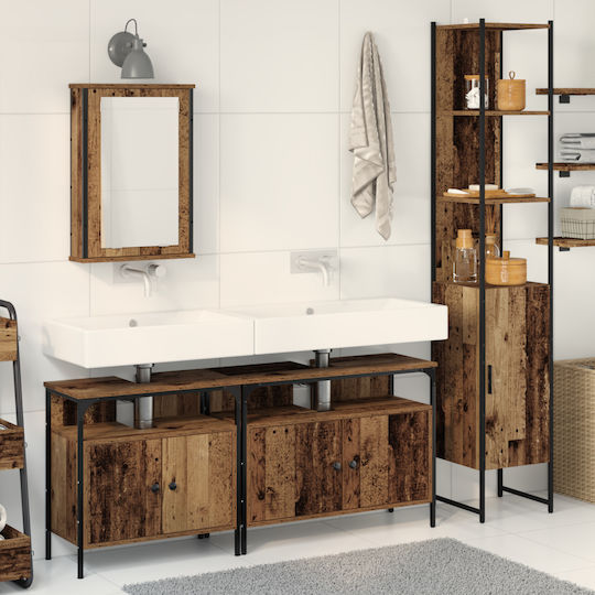 vidaXL Countertop with Sink, Mirror & Column Old Wood